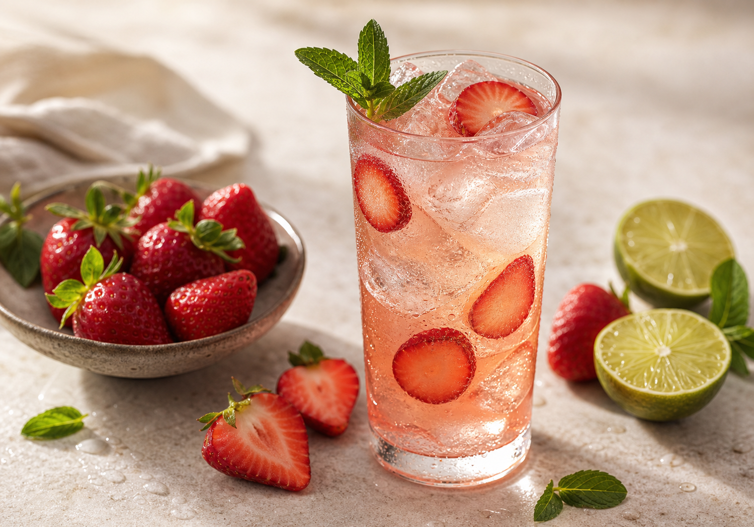 Mocktail de morango com fruta fresca