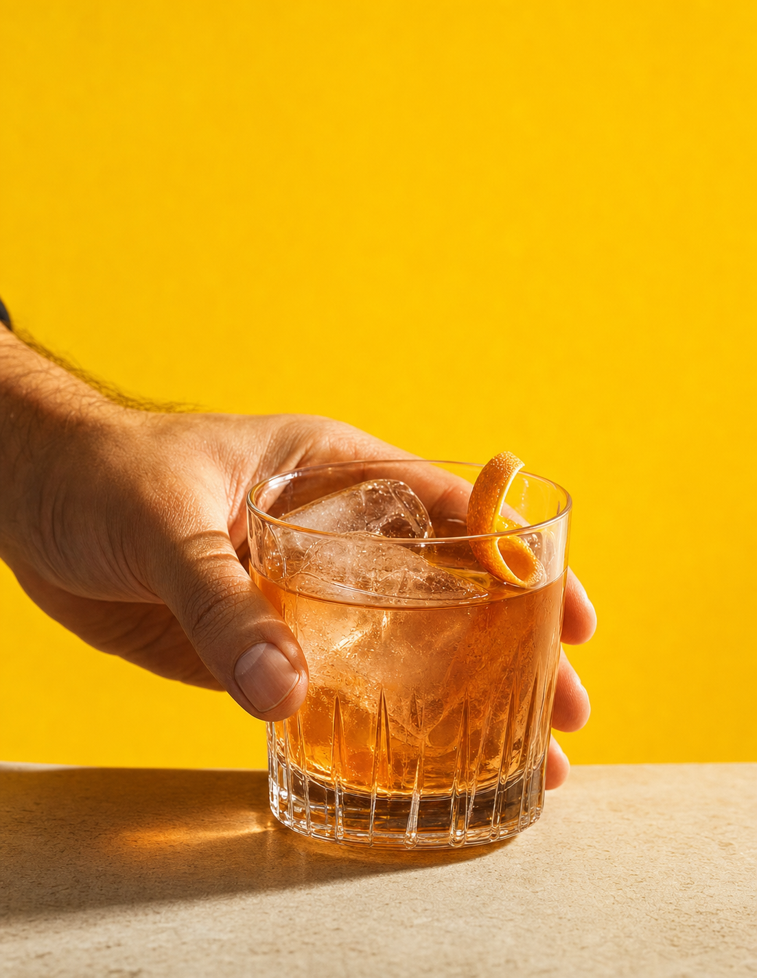 Mão a segurar um cocktail acabado de servir